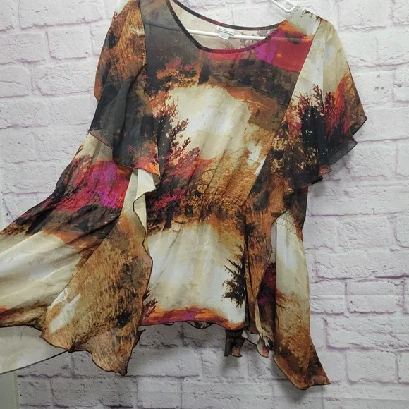 Worthington Sheer Nature Scene Blouse Size L Witchy Forest Dark Fairy Whimsigoth - Picture 4 of 9